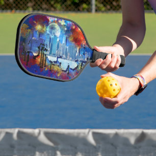 Raquette De Pickleball SlipperyJoe NYC graffiti lune entourée de tourbill