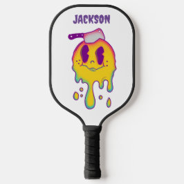 Raquette De Pickleball smiley psychédélique et crâne nom personnalisé pic