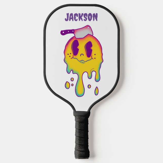 Raquette De Pickleball smiley psychédélique et crâne nom personnalisé pic (Recto)