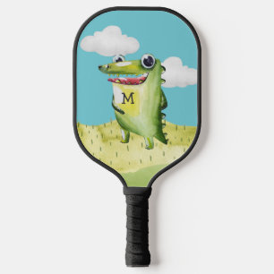 Raquette De Pickleball Smiling Whimsical Gator avec votre Monogramme init
