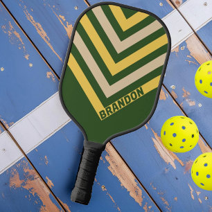 Raquette De Pickleball Soleil Vert Rétro Nostalgique Chevron avec Nom