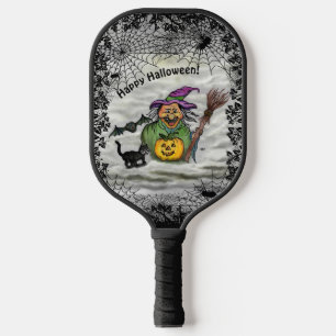 Raquette De Pickleball Sorcière, Chat, Chat et Citrouille, Bonne Hallowee