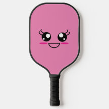 Souriant Visage Kawaii Sur Paddle Pickleball Rose