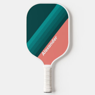 Raquette De Pickleball Sport Flamingo Aqua Rayures avec Nom