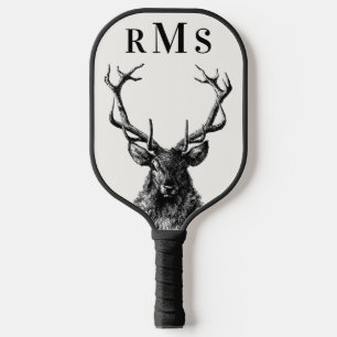 Raquette De Pickleball Stag Reindeer Rustic Monogram Pickleball Paddle