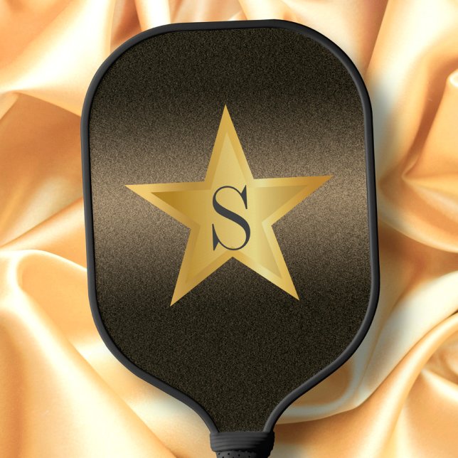 Raquette De Pickleball Star Black & Gold Pickleball Star Player Monogramm (Créateur téléchargé)