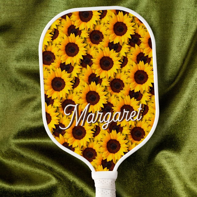 Raquette De Pickleball Sunflower Helianthus annuus Nom élégant du script (Créateur téléchargé)