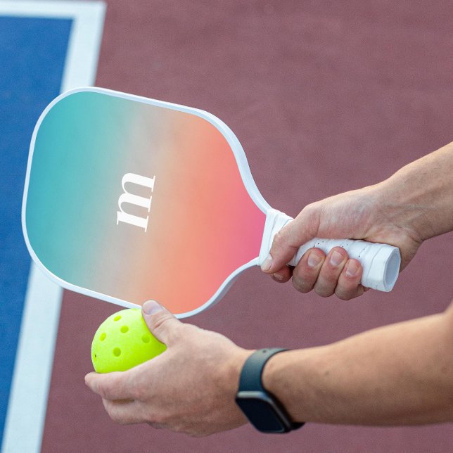 Raquette De Pickleball Sunset Ombre Turquoise à rose initial (Créateur téléchargé)