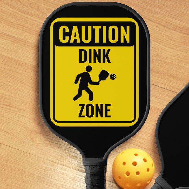 Raquette De Pickleball Symbole de prudence Dink Zone Jaune & Noir (caution dink zone sign funny pickleball paddle)
