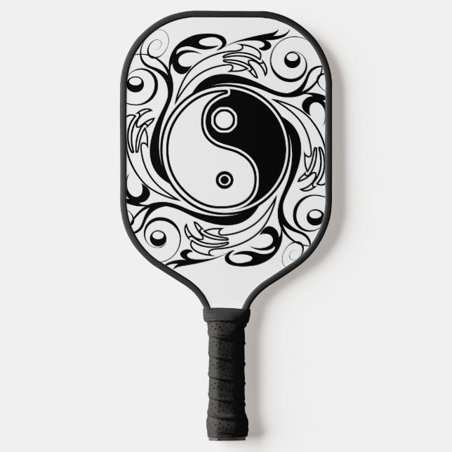 Raquette De Pickleball Symbole Yin et Yang Style tatouage noir et blanc (Recto)