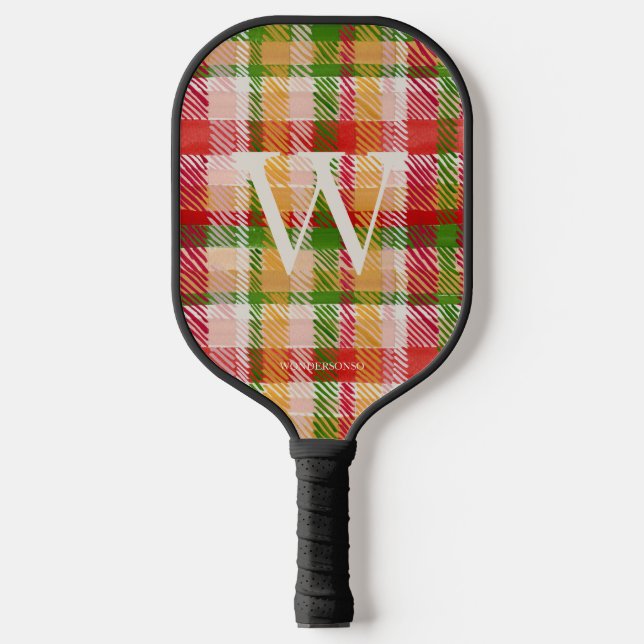 Raquette De Pickleball Tartan Texture Monogrammed Name (Recto)