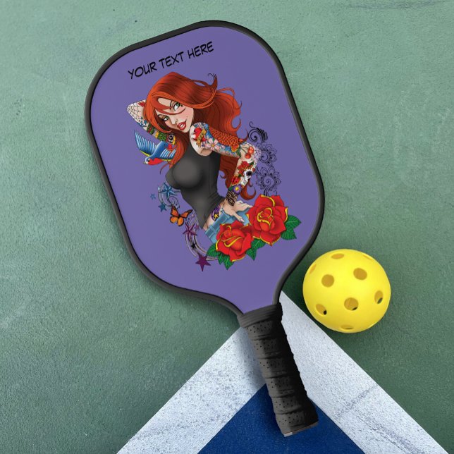 Raquette De Pickleball Tatouages de femme rousse (Créateur téléchargé)