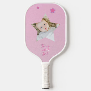 Raquette De Pickleball Team Girl with Photo Rattle Gender Reveal