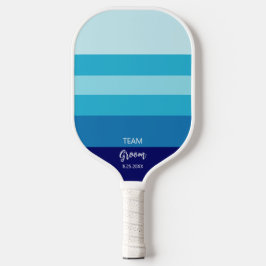 Raquette De Pickleball Team Groom Wedding Party Blue Stripe Personnalisé