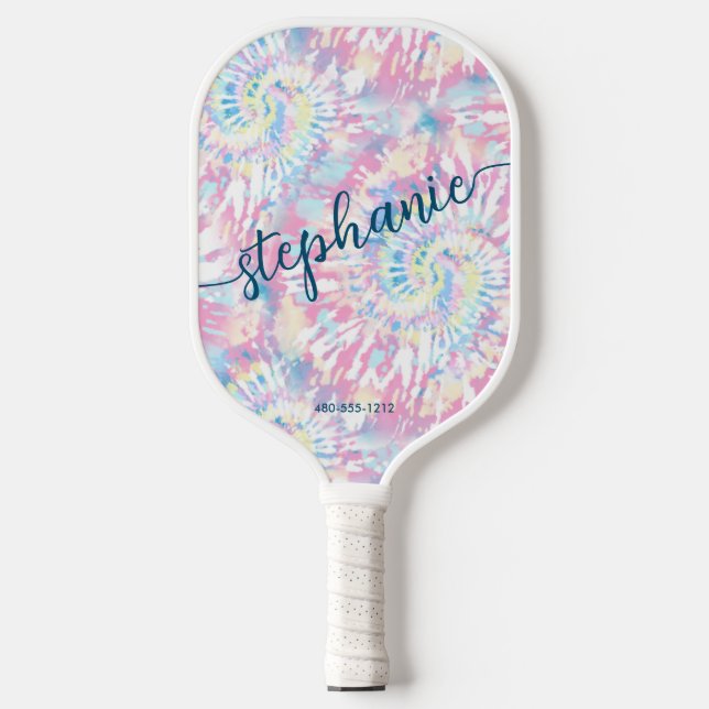 Raquette De Pickleball Teinture rose Nom du script Personnalisé (Recto)