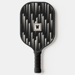 Raquette De Pickleball Tendance Noir Géométrique Abstrait Rayure Monogram