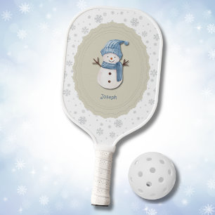 Raquette De Pickleball Terrasse hivernale Noël Bonhomme de neige bleu pou