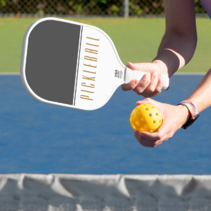 Raquette De Pickleball Texte Fancy gris foncé blanc couleur bloc PICKLEBA