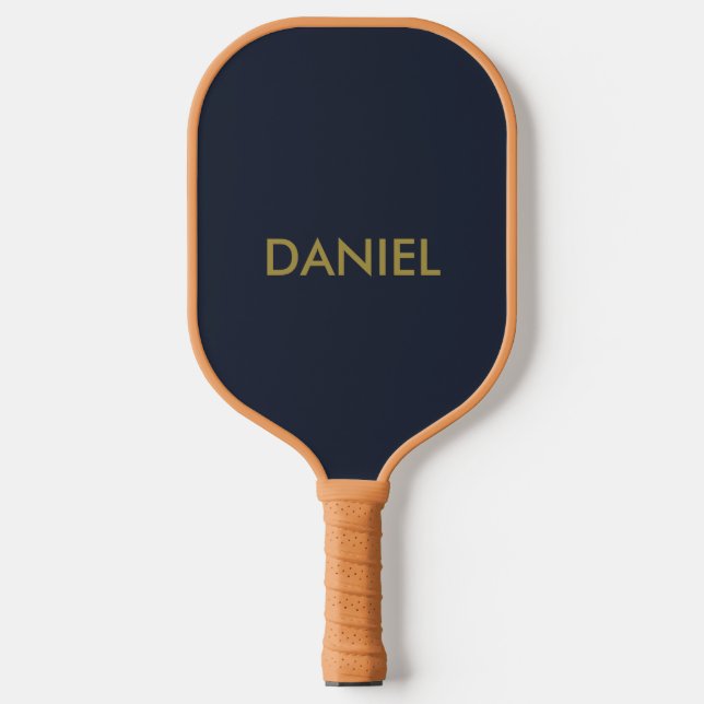 Raquette De Pickleball Texte minimaliste d'or moderne bleu marine (Recto)