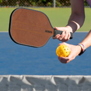 Raquette De Pickleball Texte personnalisé de l'image en cuir Brown