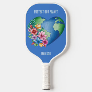 Raquette De Pickleball Texte personnalisé Planète Terre Coeur