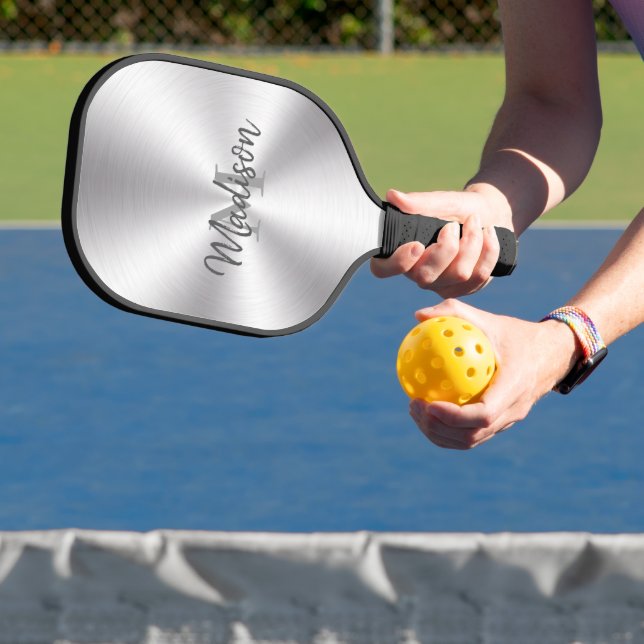 Raquette De Pickleball Texture argentée métallique brillante (Insitu)