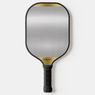 Raquette De Pickleball Texture métallique minimaliste d'argent et d'or