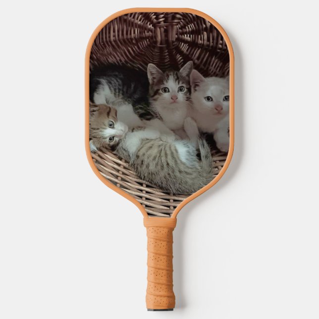 Raquette De Pickleball Three Kittens in a Wicker Basket (Recto)