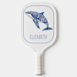 Raquette De Pickleball Toile Bleue Plage Florale Dauphin Personnalisé