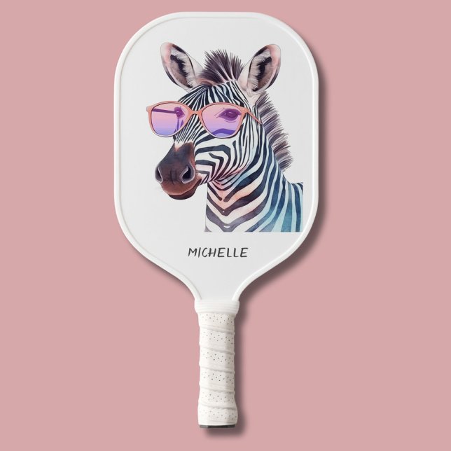Raquette De Pickleball Tons roses Silly Zebra Moderne Monogramme (Créateur téléchargé)