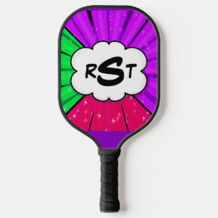 Raquette De Pickleball Toute 3 Lettre Initiale Monogramme Pop Art Purple