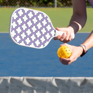 Raquette De Pickleball Trellis blanc et violet, treillis, Quatrefoil
