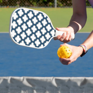 Raquette De Pickleball Trellis bleu blanc et marine, treillis, Quatrefoil