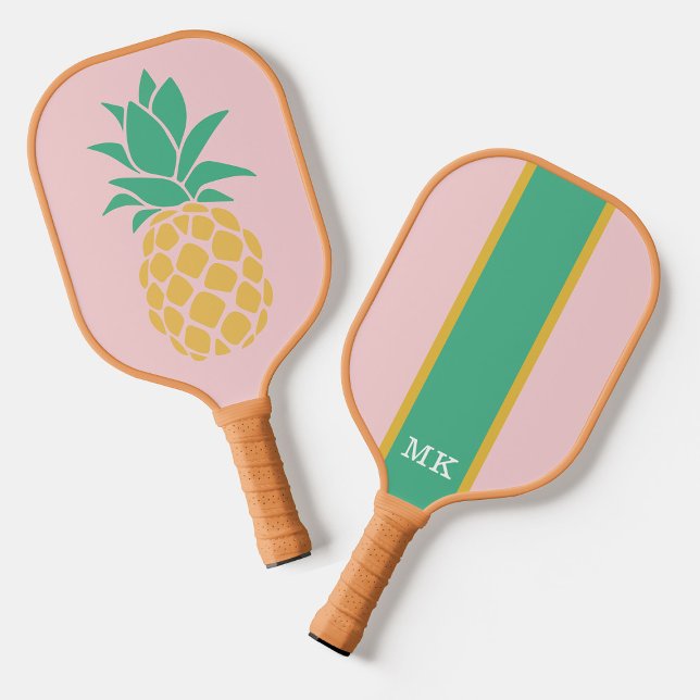 Raquette De Pickleball Tropical Ananas Monogram Stripe (Créateur téléchargé)