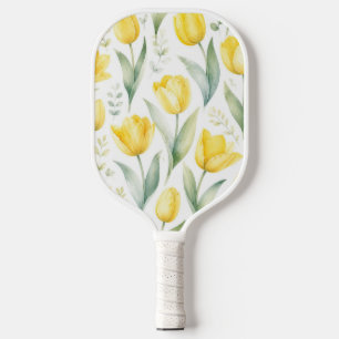 Raquette De Pickleball Tulipes jaunes Peinture florale aquarelle Botaniqu