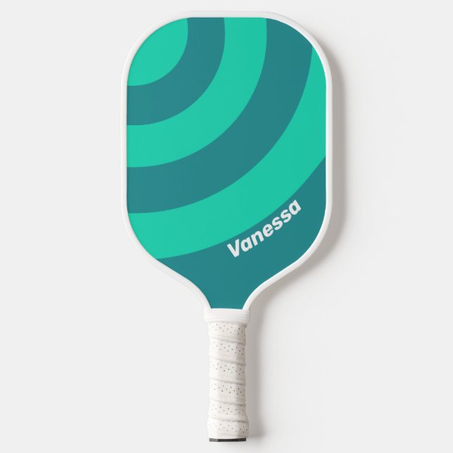Raquette De Pickleball Turquoise Beach Breeze Circle Stripe avec nom (Recto)