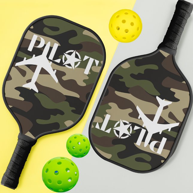 Raquette De Pickleball Typographie du pilote et Camouflage d'avion milita (Créateur téléchargé)