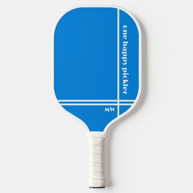 Raquette De Pickleball Un heureux Pickler Blue Initiales Blanches Drôle (Recto)