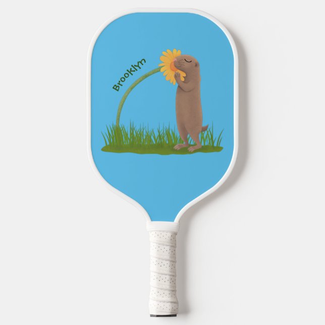 Raquette De Pickleball Un mignon chien de prairie reniflant la caricature (Recto)