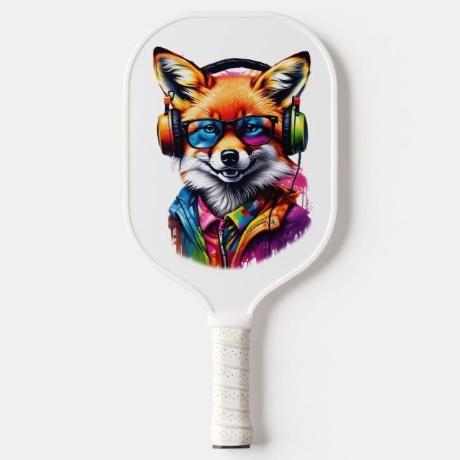 Raquette De Pickleball Un renard dans les écouteurs et les lunettes (Recto)