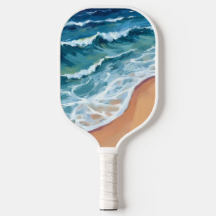 Raquette De Pickleball Vagues d'océan bleu aquarelle