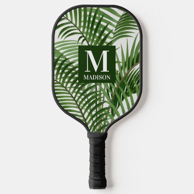 Raquette De Pickleball Verdure tropicale Aquarelle Palmier Monogramme (Recto)