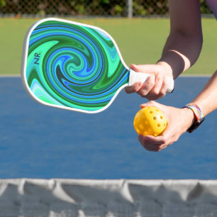 Raquette De Pickleball Vert Cool bleu spirale Abstrait Psychedélique Pers