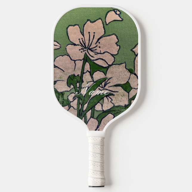 Raquette De Pickleball Vert fleur rose (Recto)