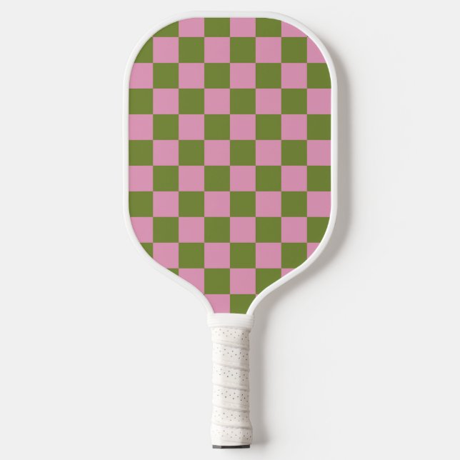 Raquette De Pickleball Vert rose À damiers En vichy Motif (Recto)