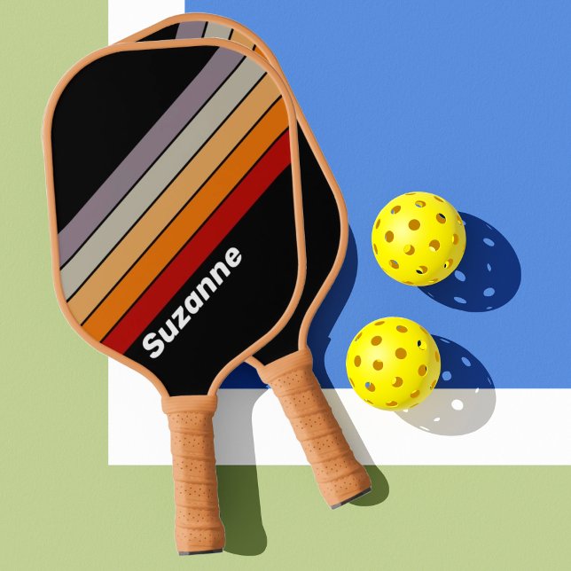 Raquette De Pickleball Vibe Retro Arc-en-ciel avec nom (Créateur téléchargé)
