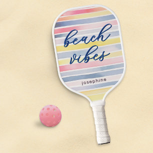 Raquette De Pickleball Vibes de Plage Aquarelle Rayure Pastel Personnalis