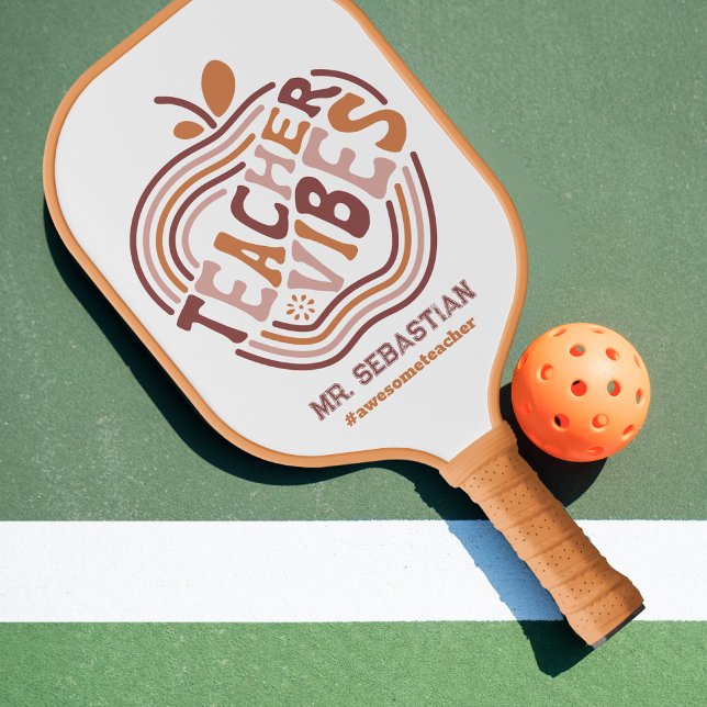 Raquette De Pickleball Vibes d'enseignant sur mesure Boho Apple Awesome e (Créateur téléchargé)
