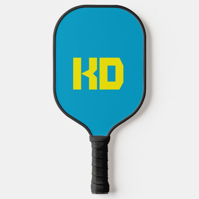 Raquette De Pickleball Vibrant bleu couleur jaune Monogramme (Recto)