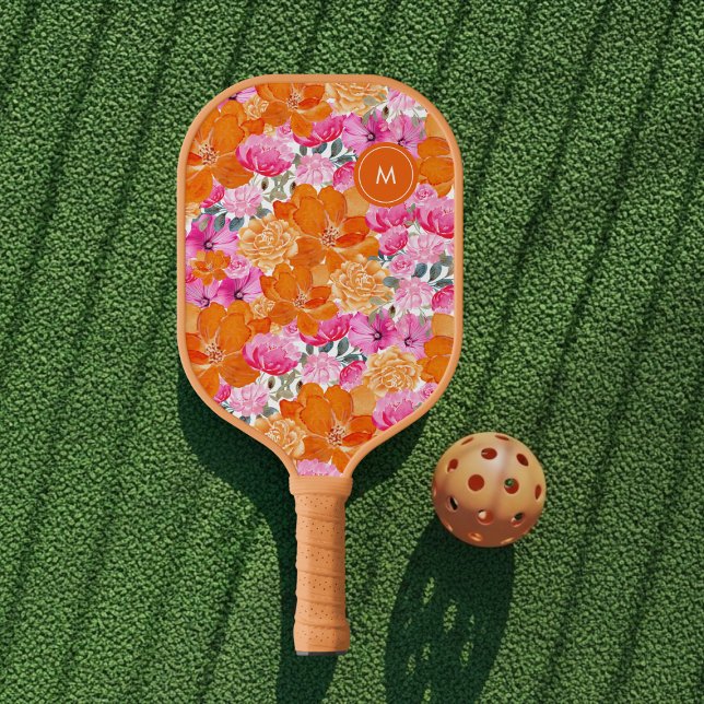 Raquette De Pickleball Vibrant rose orange Vibrant Floral Personnalisé Mo (Créateur téléchargé)